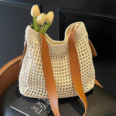 Boho Woven Holiday Tote – Handmade Bag with Vegan Leather Straps